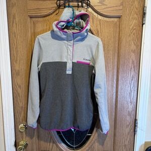 Columbia Fleece‎ Pullover Hoodie Gray Pink Trim Womens Medium